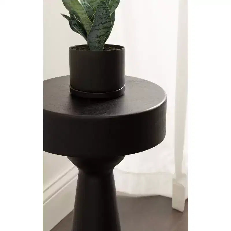 Table d'appoint sculpturale en bois, noire, 12x12x22
