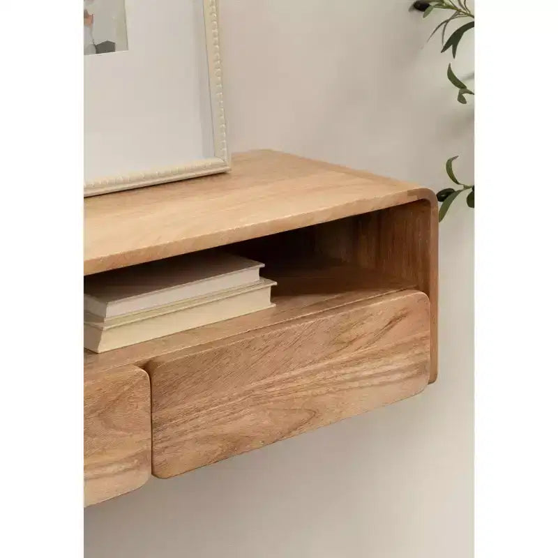Table console flottante en bois, naturel, 30x10x9