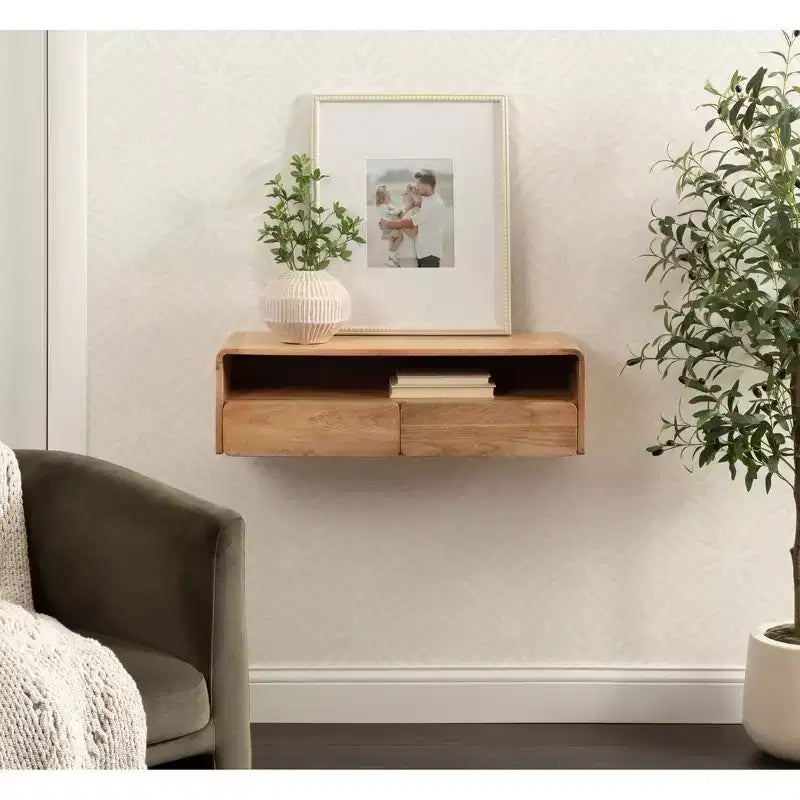 Table console flottante en bois, naturel, 30x10x9