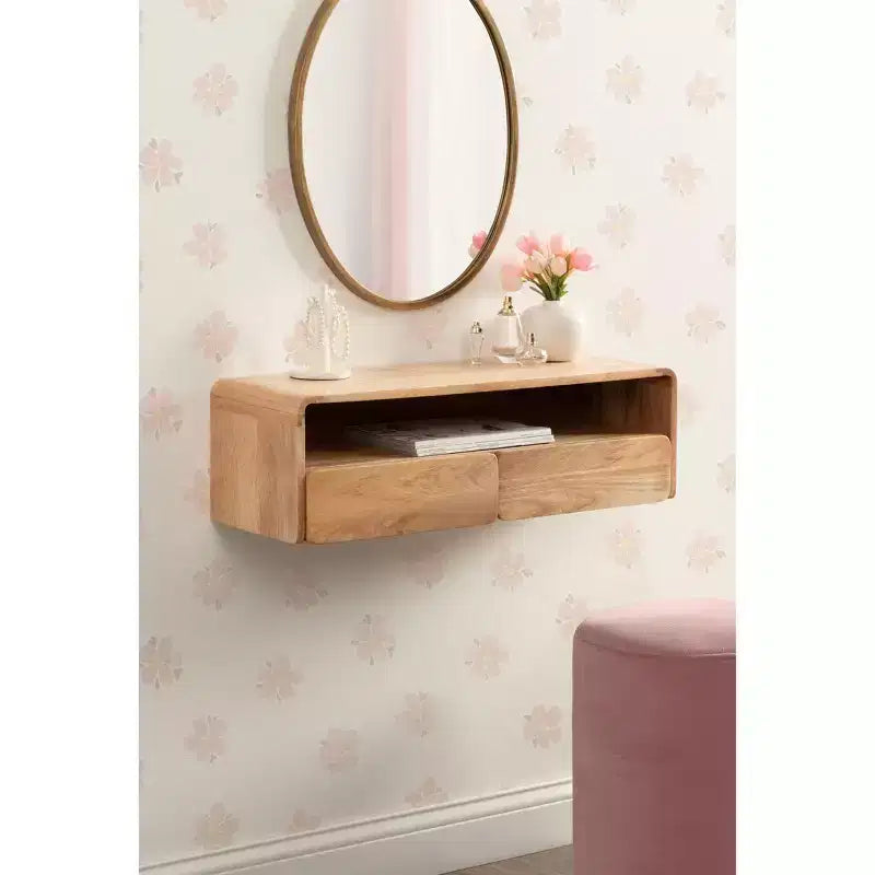 Table console flottante en bois, naturel, 30x10x9