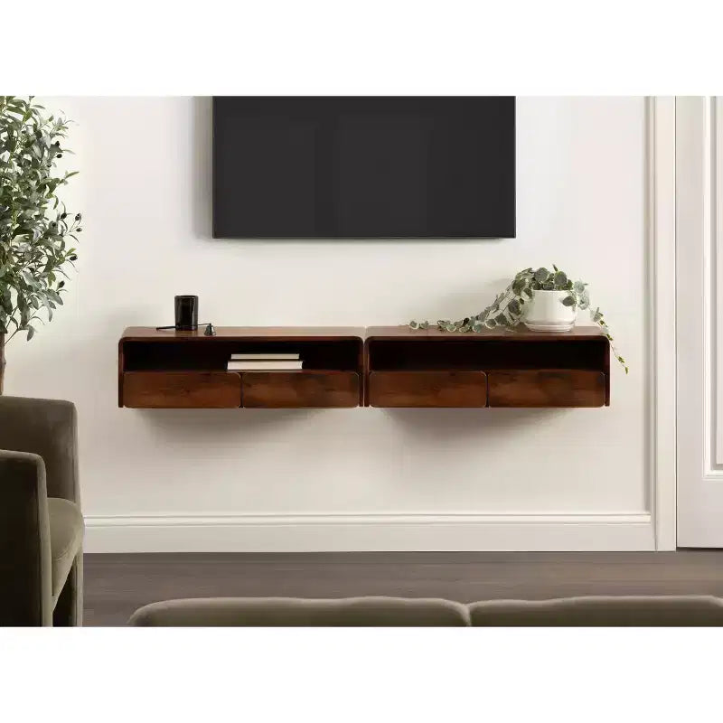 Console murale flottante en bois, noyer marron, 30x10x9