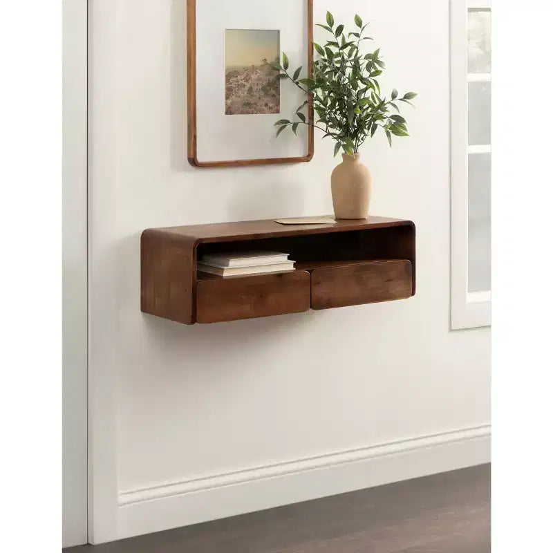 Console murale flottante en bois, noyer marron, 30x10x9