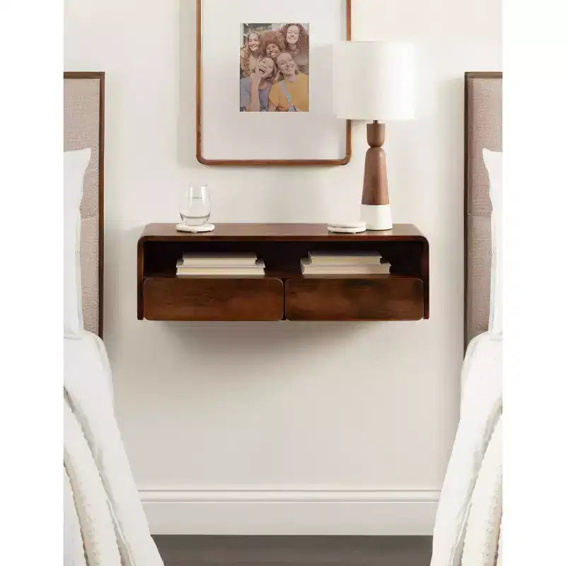 Console murale flottante en bois, noyer marron, 30x10x9