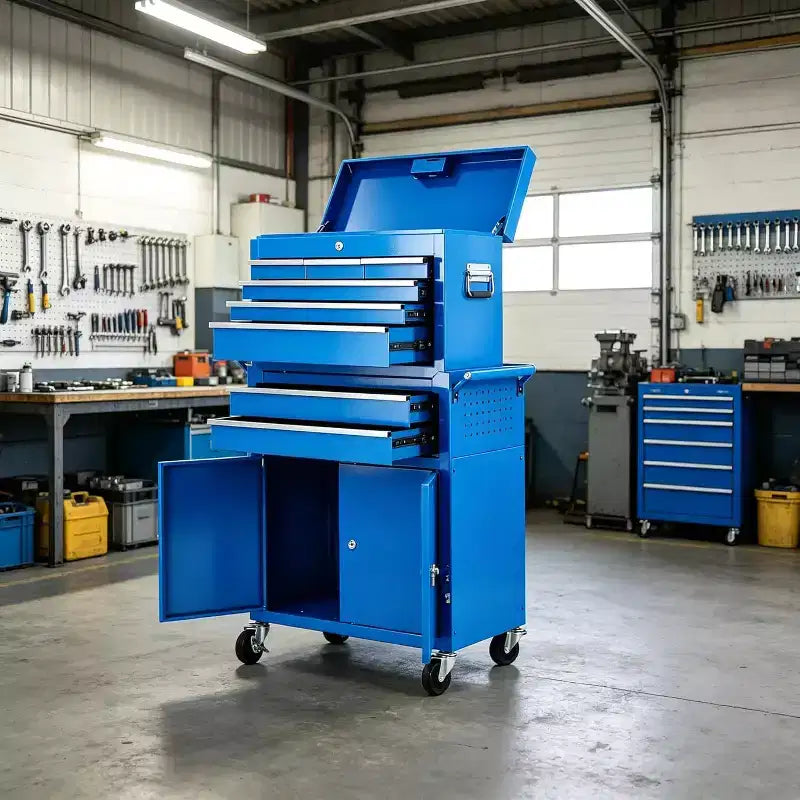 Servante d'atelier 8 tiroirs grande capacité, roulante, armoire à outils détachable 2-en-1 en métal, organisateur de rangement à outils en acier verrouillable avec caisse à outils supérieure portable