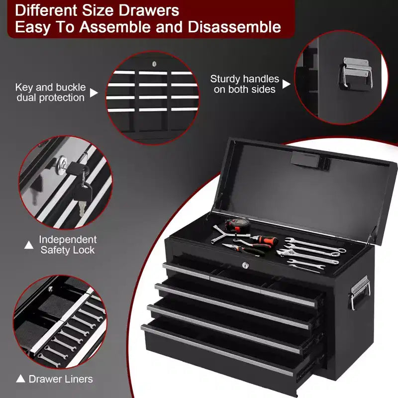 Servante d'atelier 8 tiroirs grande capacité, roulante, armoire à outils détachable 2-en-1 en métal, organisateur de rangement à outils en acier verrouillable avec caisse à outils supérieure portable