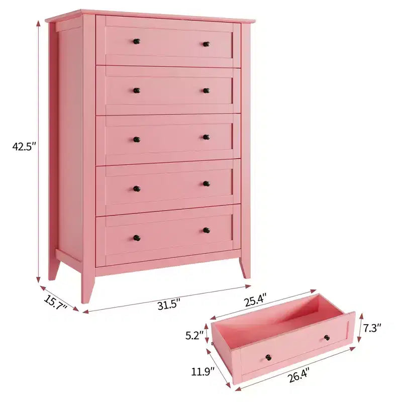 Commode à 5 tiroirs pour chambre à coucher, chiffonnier haut en bois avec rangement profond et poignées en métal, organiseur d'entrée moderne
