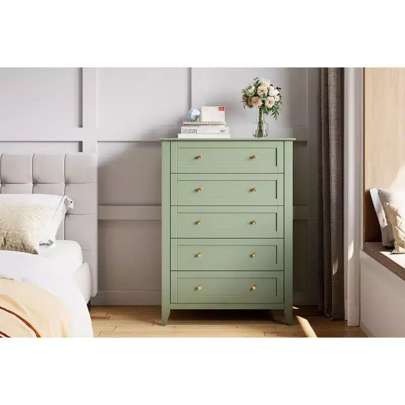 Commode à 5 tiroirs pour chambre à coucher, chiffonnier haut en bois avec rangement profond et poignées en métal, organiseur d'entrée moderne