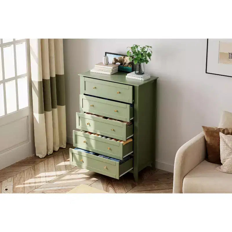 Commode à 5 tiroirs pour chambre à coucher, chiffonnier haut en bois avec rangement profond et poignées en métal, organiseur d'entrée moderne