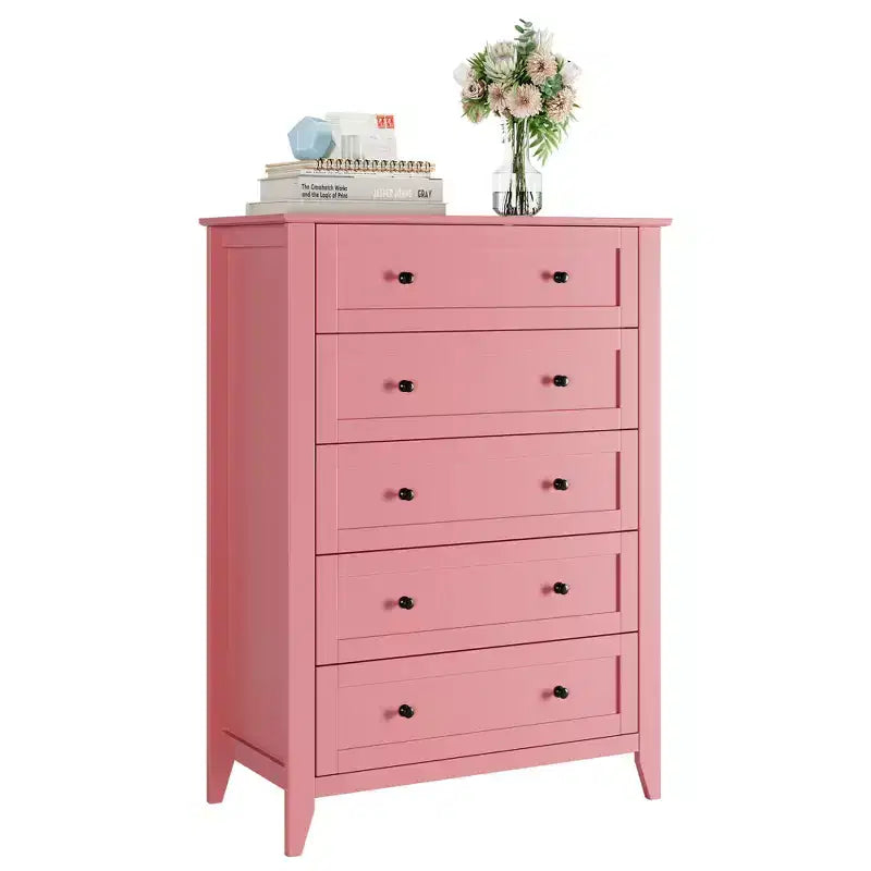 Commode à 5 tiroirs pour chambre à coucher, chiffonnier haut en bois avec rangement profond et poignées en métal, organiseur d'entrée moderne