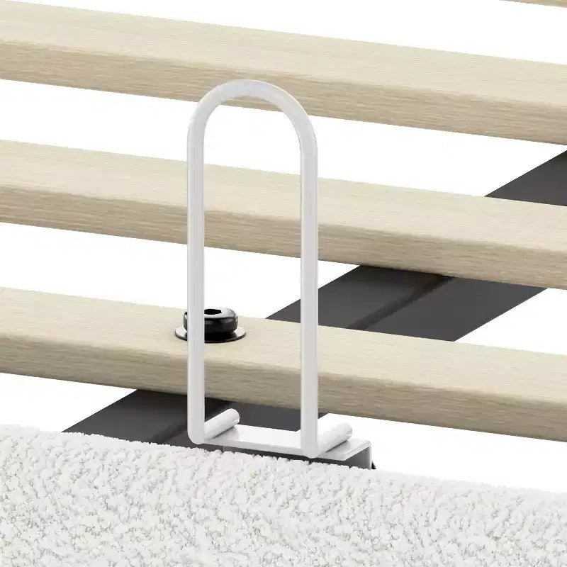 Cadre de lit plateforme rembourré Full/Queen avec tête de lit réglable en hauteur, lit bas en bouclé, blanc