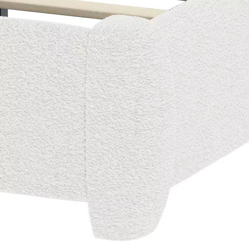 Cadre de lit plateforme rembourré Full/Queen avec tête de lit réglable en hauteur, lit bas en bouclé, blanc