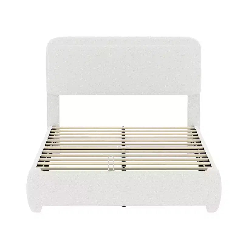 Cadre de lit plateforme rembourré Full/Queen avec tête de lit réglable en hauteur, lit bas en bouclé, blanc