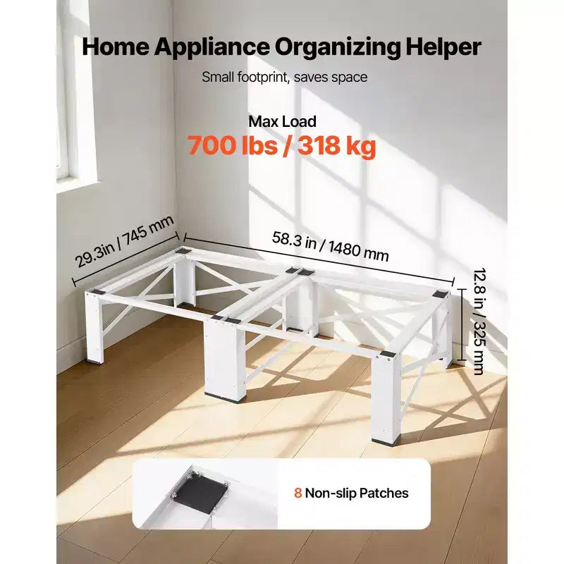 Piedestal de lessive, 12 po de hauteur, Socles pour laveuse et sécheuse d'une capacité de charge de 700 lb, Pieds antidérapants, 28,3 x 28,3 po, Paquet de 2, Blanc