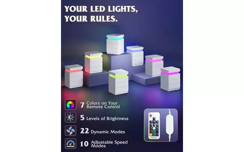 Table de chevet avec station de recharge et lumières LED, 3 tiroirs et plateau coulissant