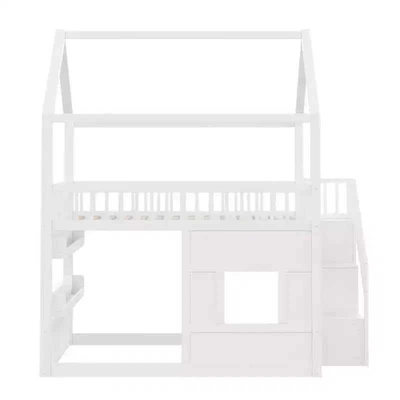 Lit mezzanine pleine grandeur avec lumière LED, lit mezzanine en bois avec étagères, lit mezzanine avec escalier, garde-corps et échelle pour filles et garçons