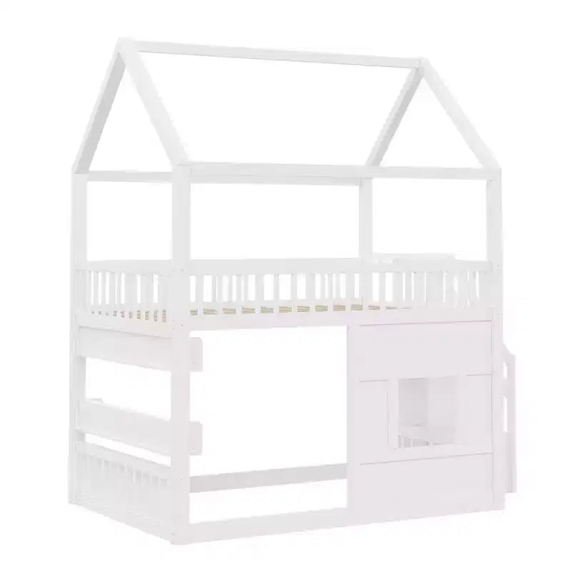 Lit mezzanine pleine grandeur avec lumière LED, lit mezzanine en bois avec étagères, lit mezzanine avec escalier, garde-corps et échelle pour filles et garçons