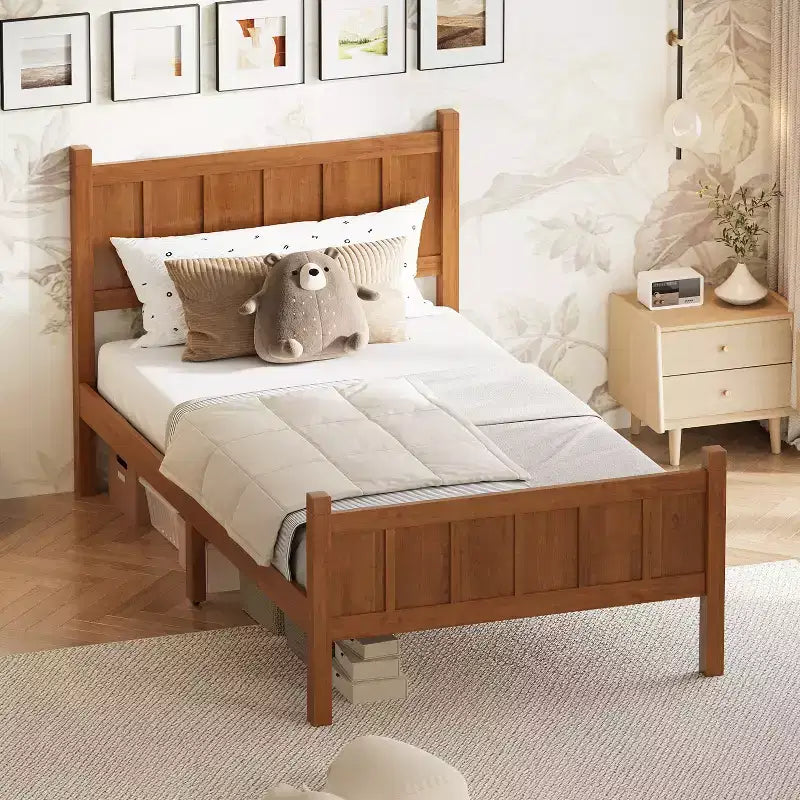 Lit à panneaux plats une place avec tête et pied de lit, assemblage facile