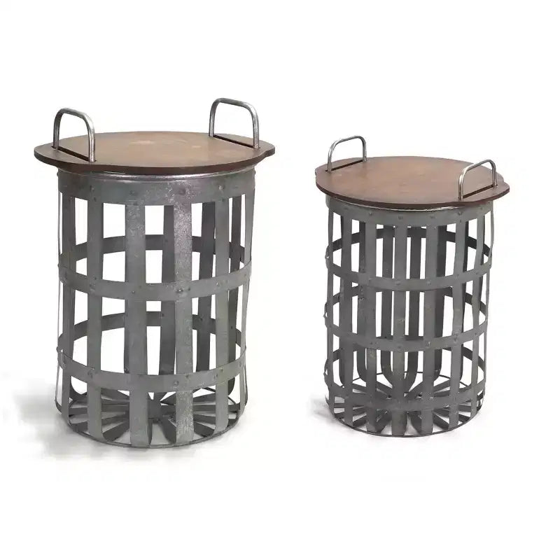 HomeRoots Set of Two 16 Grey And Brown Round End Tables