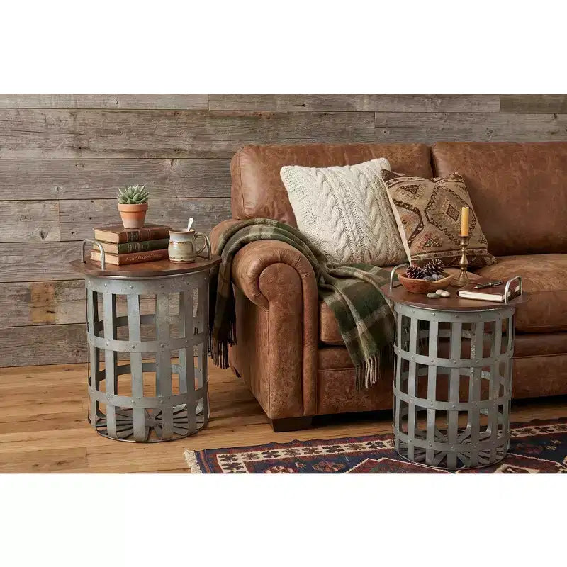 Tables d'appoint rondes grises et marron de 16 po