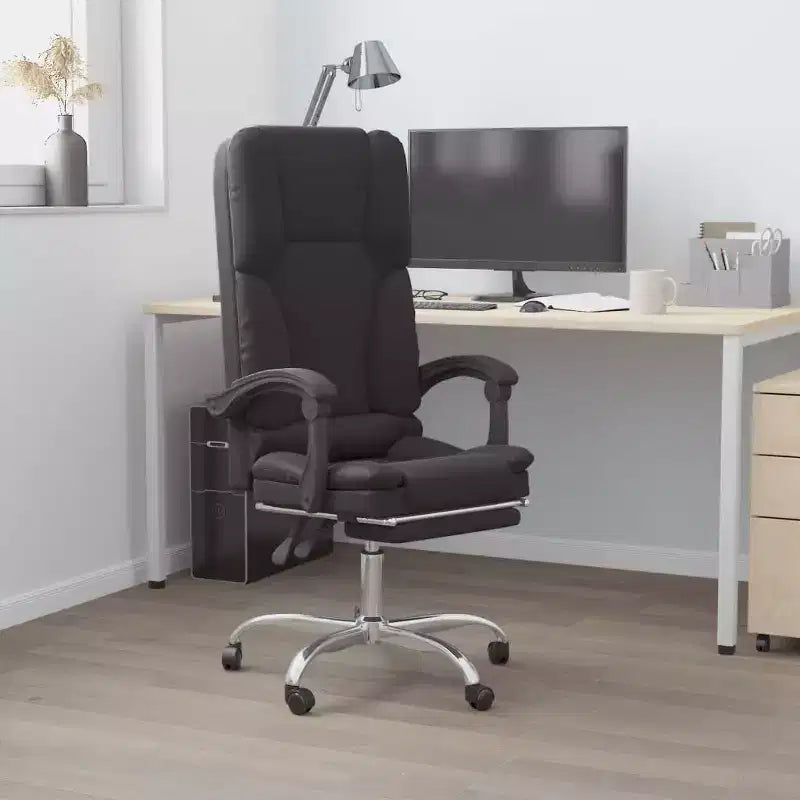 Fauteuil de bureau massant, similicuir noir, métal, contreplaqué, grande taille