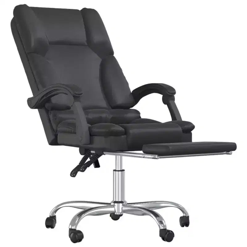 Fauteuil de bureau massant, similicuir noir, métal, contreplaqué, grande taille