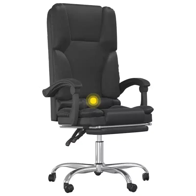 Fauteuil de bureau massant, similicuir noir, métal, contreplaqué, grande taille