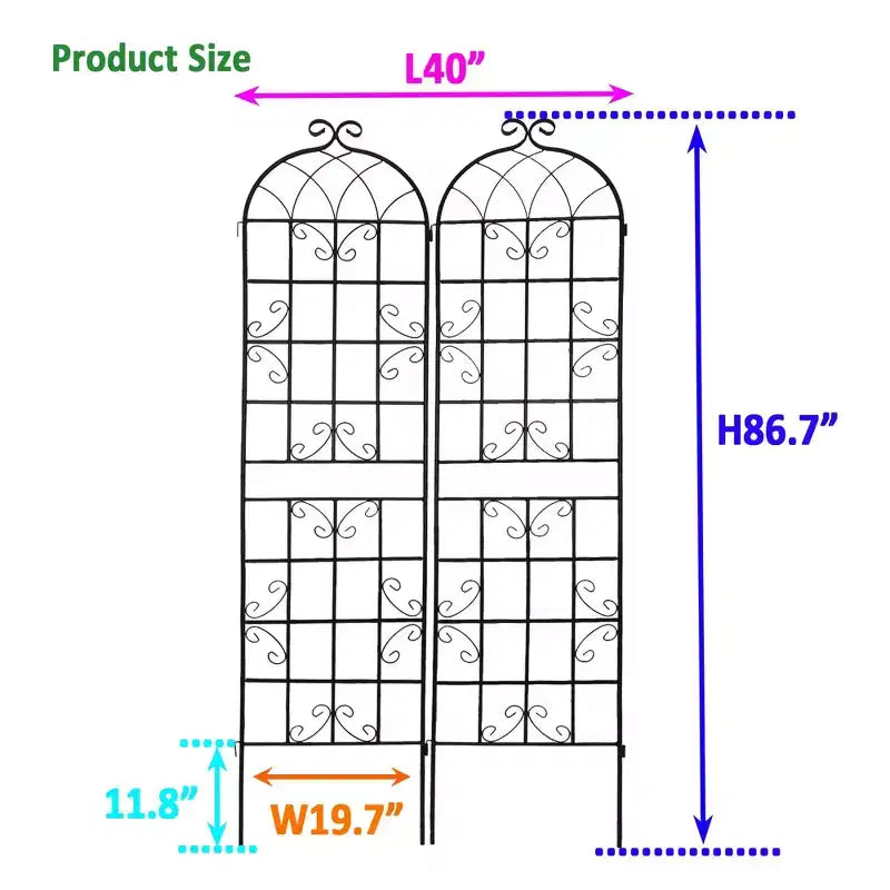 Lot de 2 treillis de jardin en métal noir antirouille de 220 x 50 cm pour plantes grimpantes
