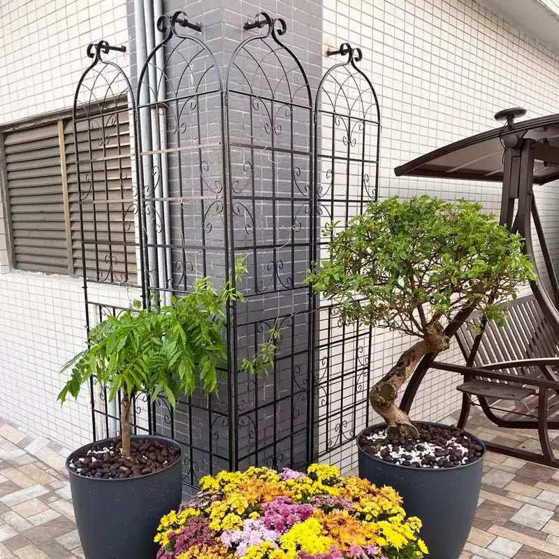 Lot de 2 treillis de jardin en métal noir antirouille de 220 x 50 cm pour plantes grimpantes