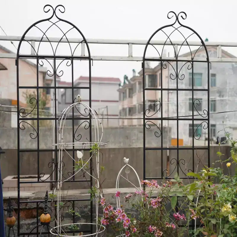 Lot de 2 treillis de jardin en métal noir antirouille de 220 x 50 cm pour plantes grimpantes