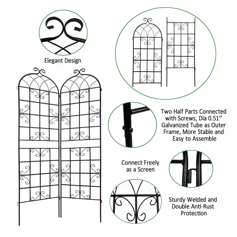 Lot de 2 treillis de jardin en métal noir antirouille de 220 x 50 cm pour plantes grimpantes