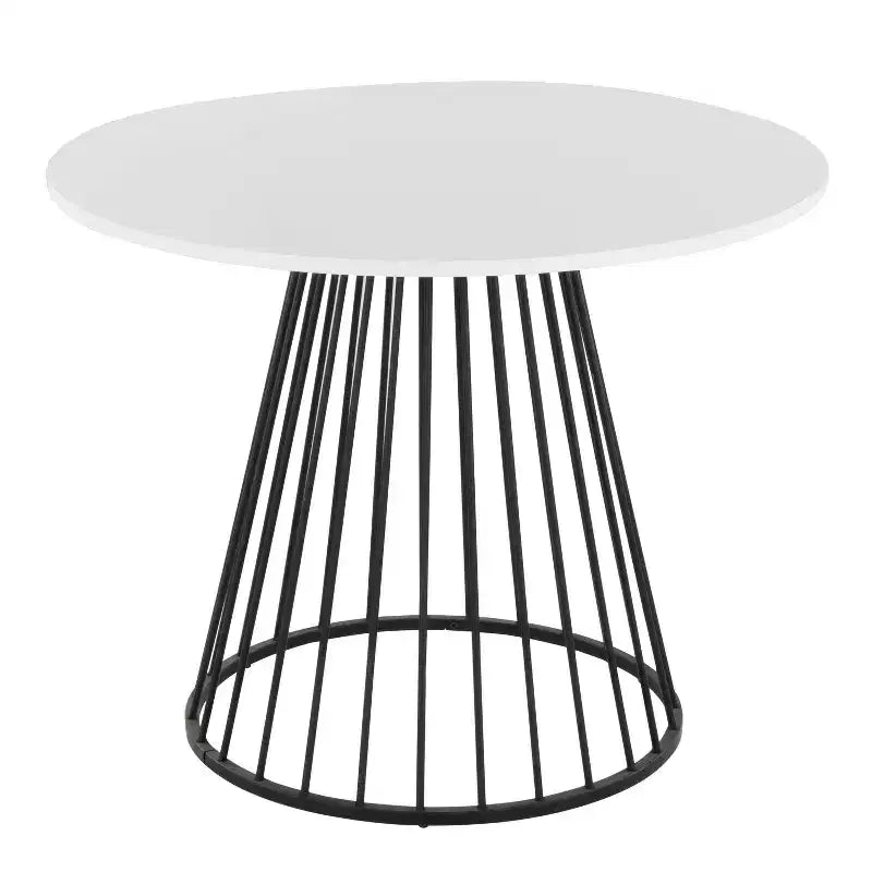Table à manger ronde en MDF, piétement en métal noir / plateau blanc