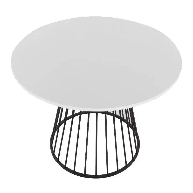 Table à manger ronde en MDF, piétement en métal noir / plateau blanc