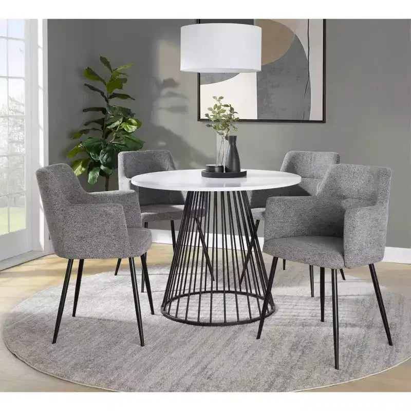 Table à manger ronde en MDF, piétement en métal noir / plateau blanc