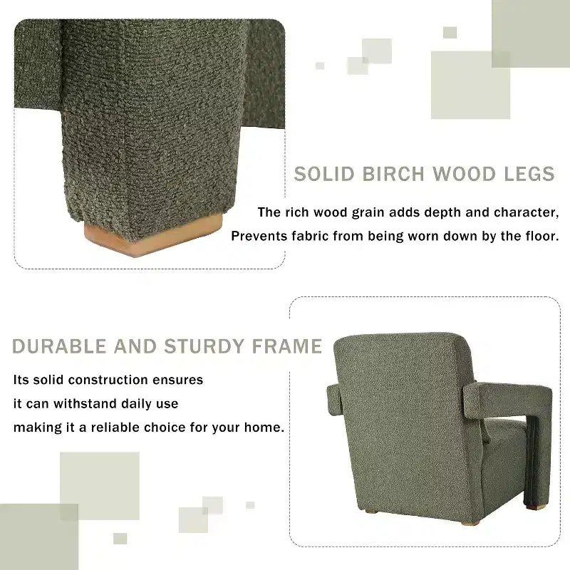 Fauteuil d'appoint en bois rembourré de 77 cm de large avec accoudoirs élégants à angle droit