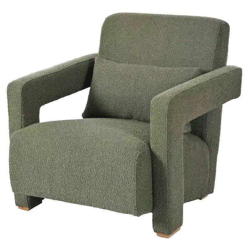 Fauteuil d'appoint en bois rembourré de 77 cm de large avec accoudoirs élégants à angle droit