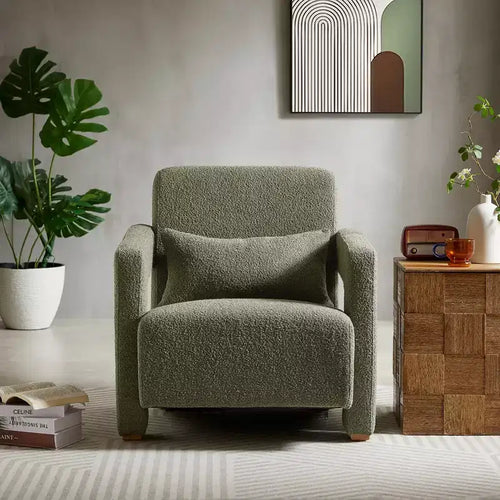 Fauteuil d'appoint en bois rembourré de 77 cm de large avec accoudoirs élégants à angle droit