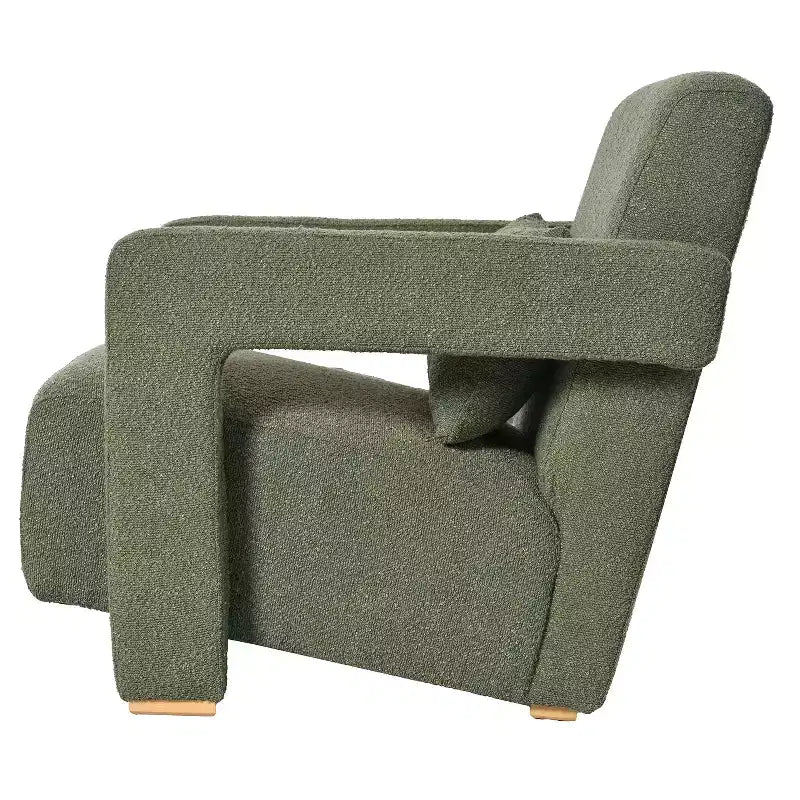 Fauteuil d'appoint en bois rembourré de 77 cm de large avec accoudoirs élégants à angle droit