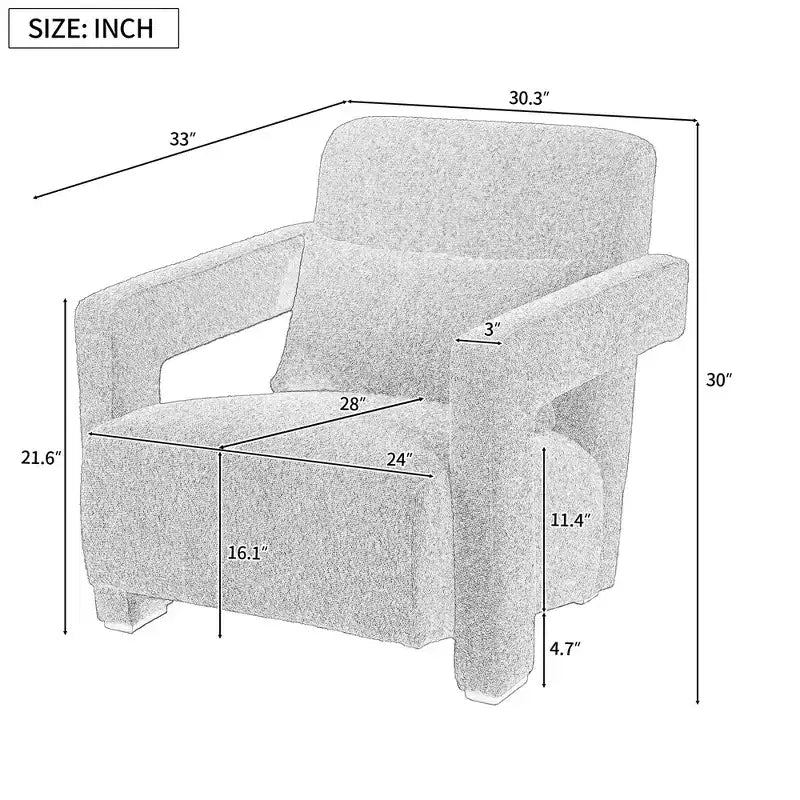 Fauteuil d'appoint en bois rembourré de 77 cm de large avec accoudoirs élégants à angle droit