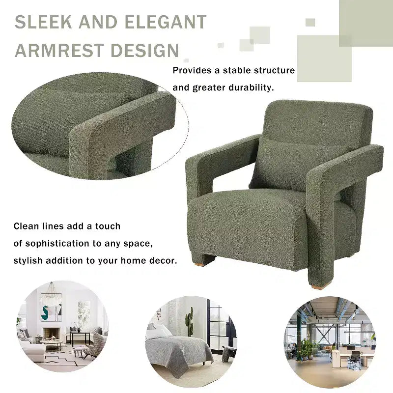 Fauteuil d'appoint en bois rembourré de 77 cm de large avec accoudoirs élégants à angle droit