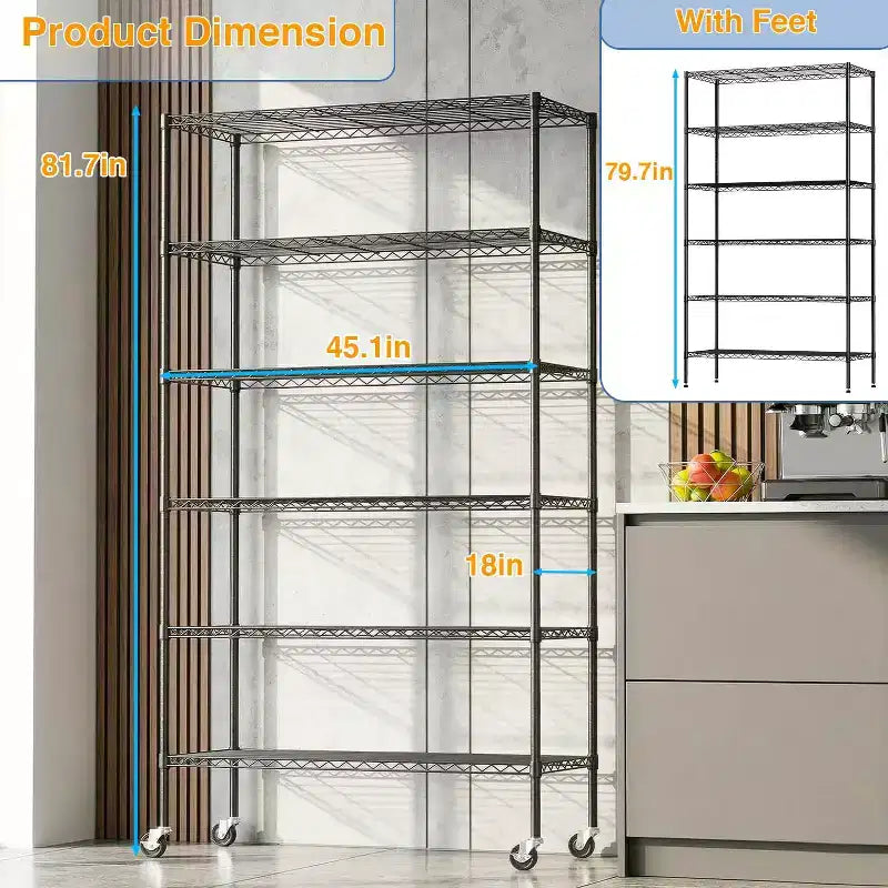 Étagère commerciale en fil métallique à 6 niveaux, étagère métallique sur roulettes