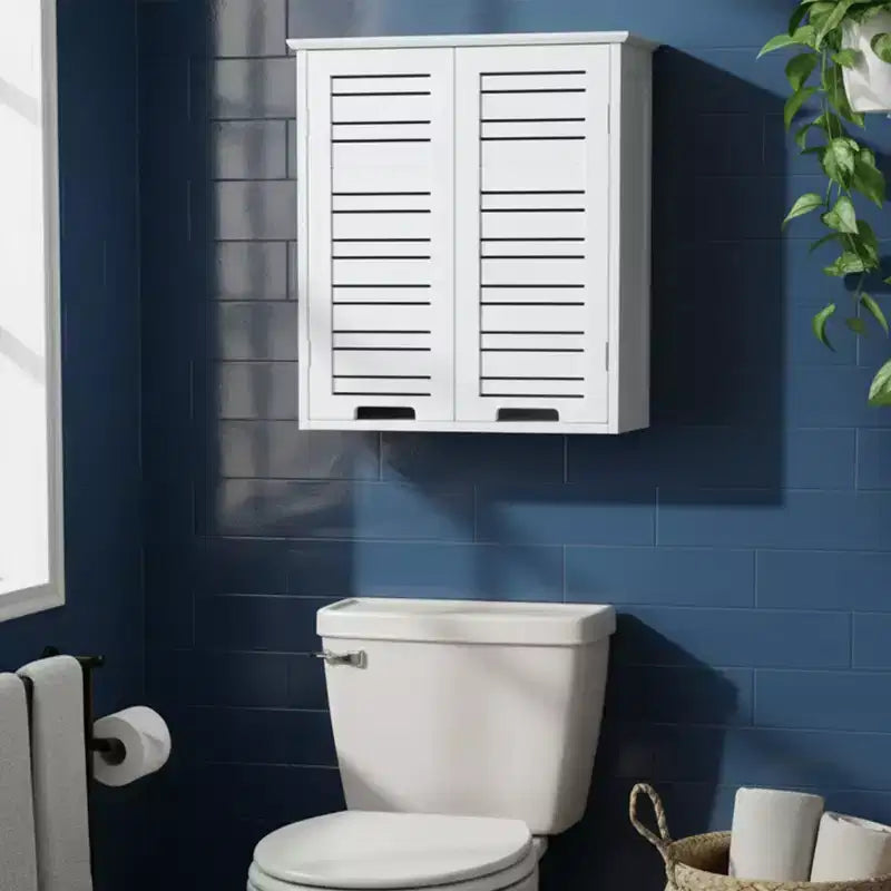 Armoire à pharmacie murale deux portes à persiennes 20,5 x 21,7 x 8,7 po en MDF avec étagère intérieure robuste