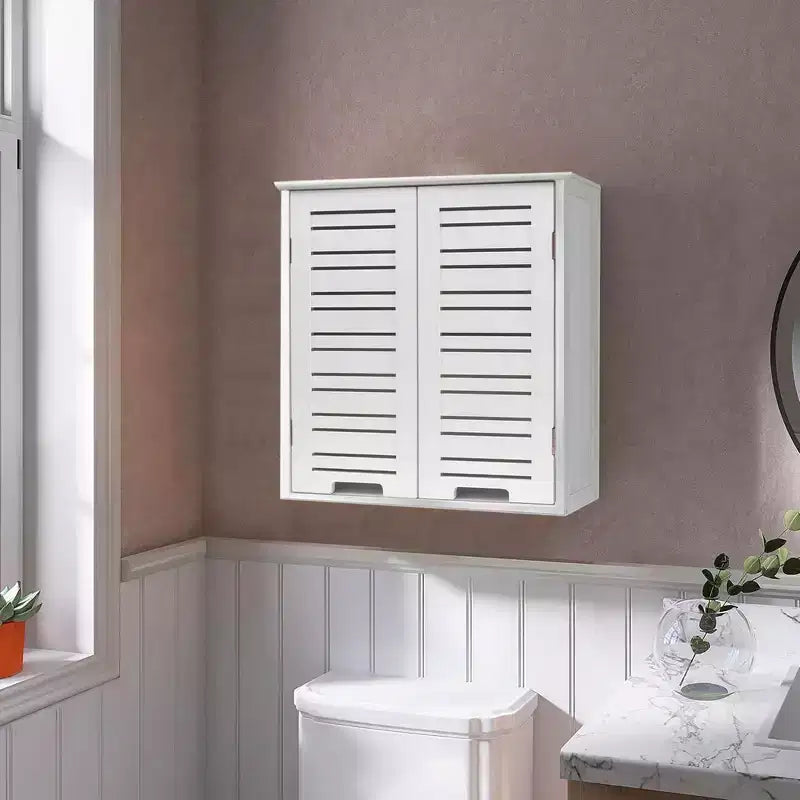 Armoire à pharmacie murale deux portes à persiennes 20,5 x 21,7 x 8,7 po en MDF avec étagère intérieure robuste