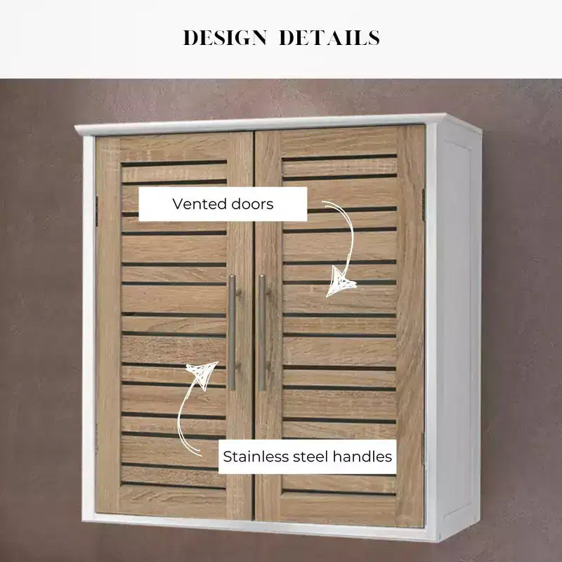 Armoire à pharmacie murale deux portes à persiennes 20,5 x 21,7 x 8,7 po en MDF avec étagère intérieure robuste