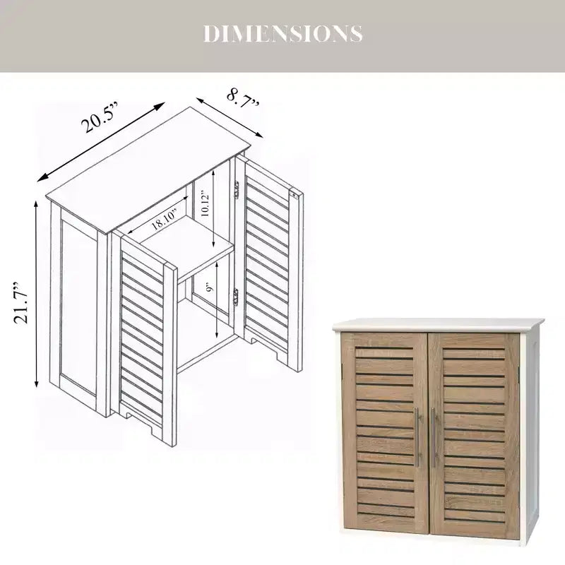 Armoire à pharmacie murale deux portes à persiennes 20,5 x 21,7 x 8,7 po en MDF avec étagère intérieure robuste