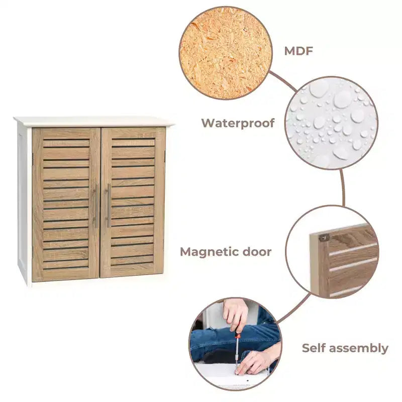 Armoire à pharmacie murale deux portes à persiennes 20,5 x 21,7 x 8,7 po en MDF avec étagère intérieure robuste