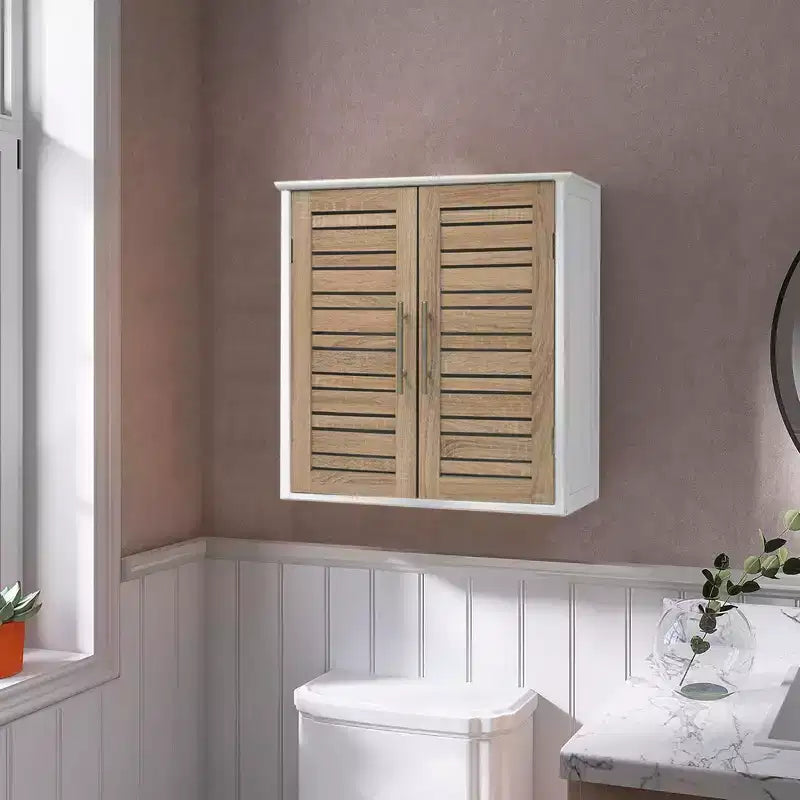 Armoire à pharmacie murale deux portes à persiennes 20,5 x 21,7 x 8,7 po en MDF avec étagère intérieure robuste
