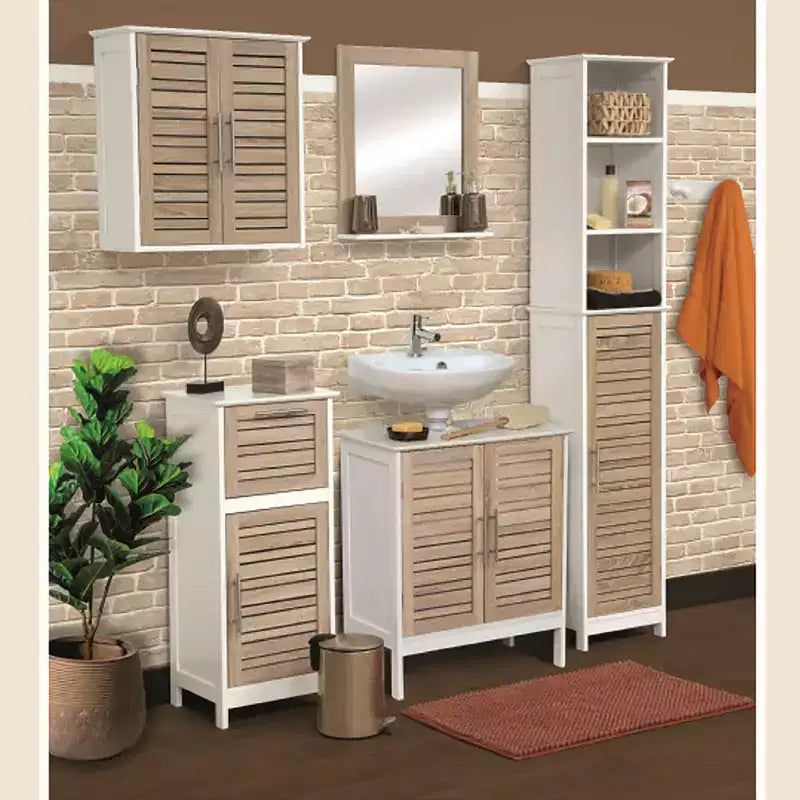 Armoire à pharmacie murale deux portes à persiennes 20,5 x 21,7 x 8,7 po en MDF avec étagère intérieure robuste