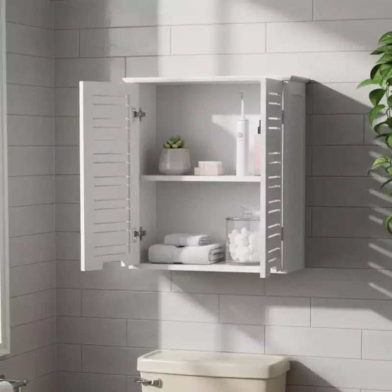 Armoire à pharmacie murale deux portes à persiennes 20,5 x 21,7 x 8,7 po en MDF avec étagère intérieure robuste