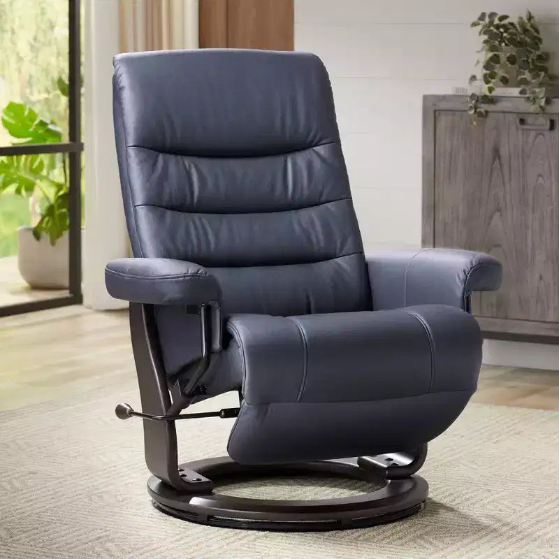 Fauteuil inclinable pivotant en similicuir bleu nuit réglable